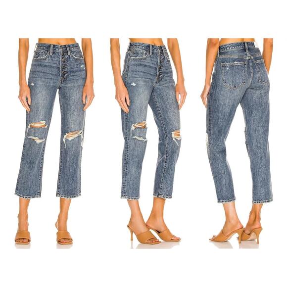 PISTOLA Charlie Exposed Button Fly Jeans Straight Crop Distressed - Picture 2 of 15